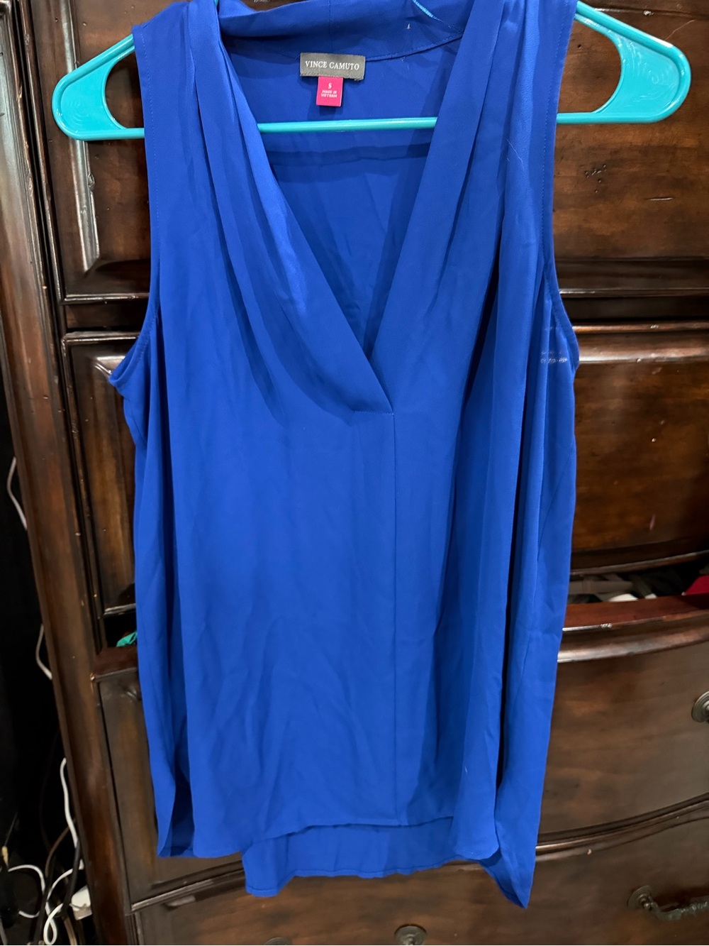 Vince Camuto Cobalt Blue Draped V-Neck Sleeveless Top